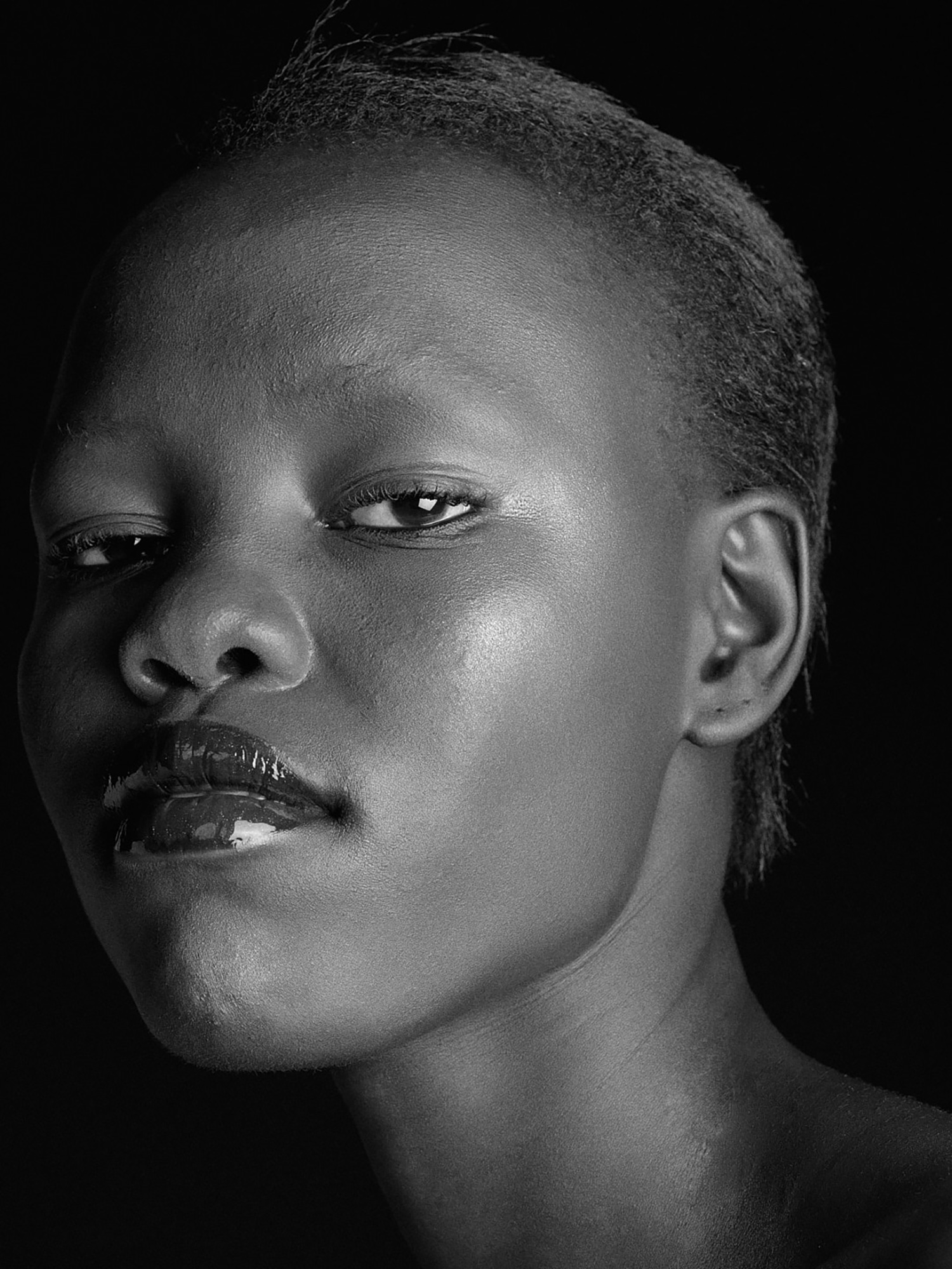 Striking beauty shot of model Grace Bol captured by a professional beauty photographer
